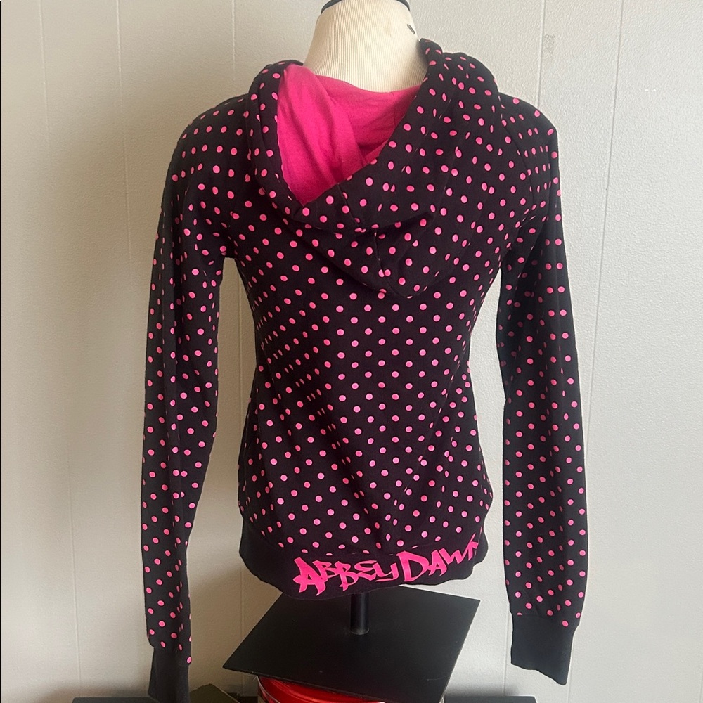 Vintage Y2K Black with pink polka dots Abbey Dawn hoodie by Avril Lavigne - Picture 6 of 8
